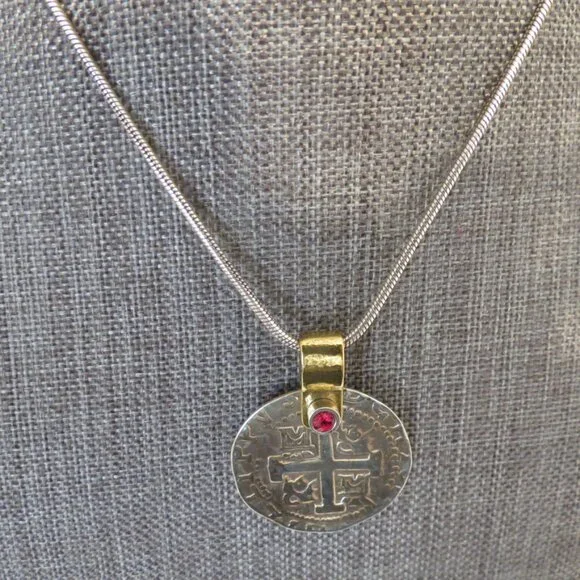 Brighton Doubloom Cross Red Crystal Pendant Necklace - Picture 7 of 8